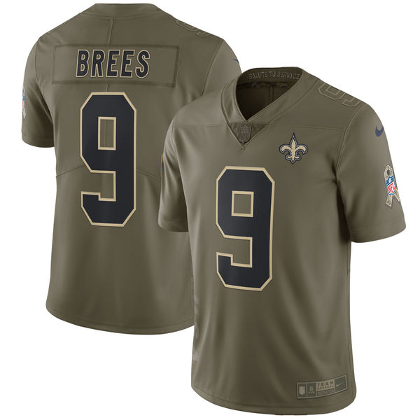 Youth New Orleans Saints #9 Brees Nike Olive Salute To Service Limited NFL Jerseys